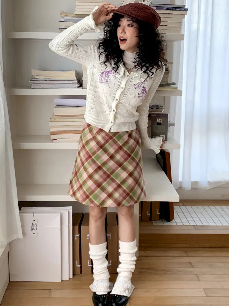 College-Style Casual Wool Plaid A-Line Skirt【s0000013983】