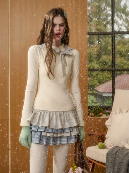 Organic Cotton Lake Blue Spliced Pleated Skirt【s0000014889】