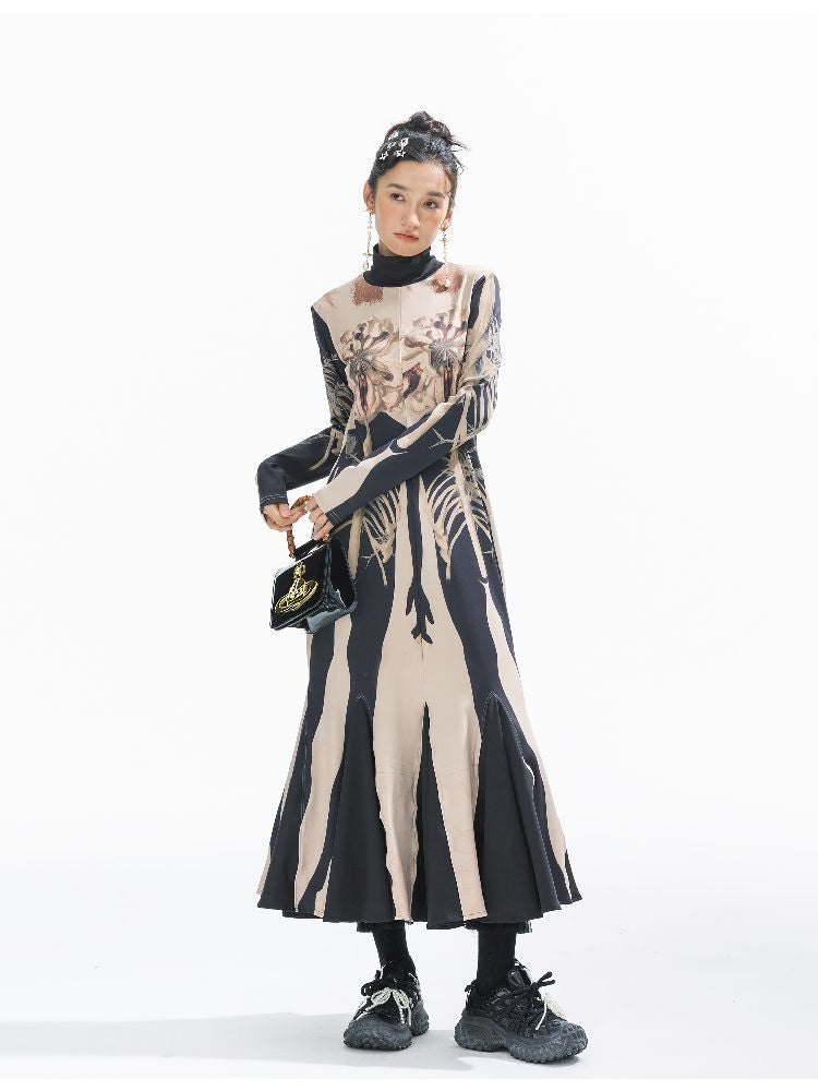 Printed Long Big Hem Dress【s0000011314】