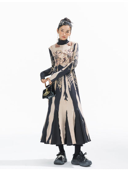 Printed Long Big Hem Dress【s0000011314】