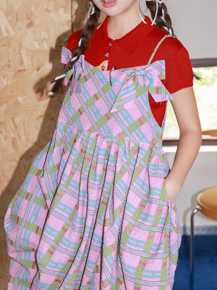 Plaid Strapless Bow Dress【s0000013927】
