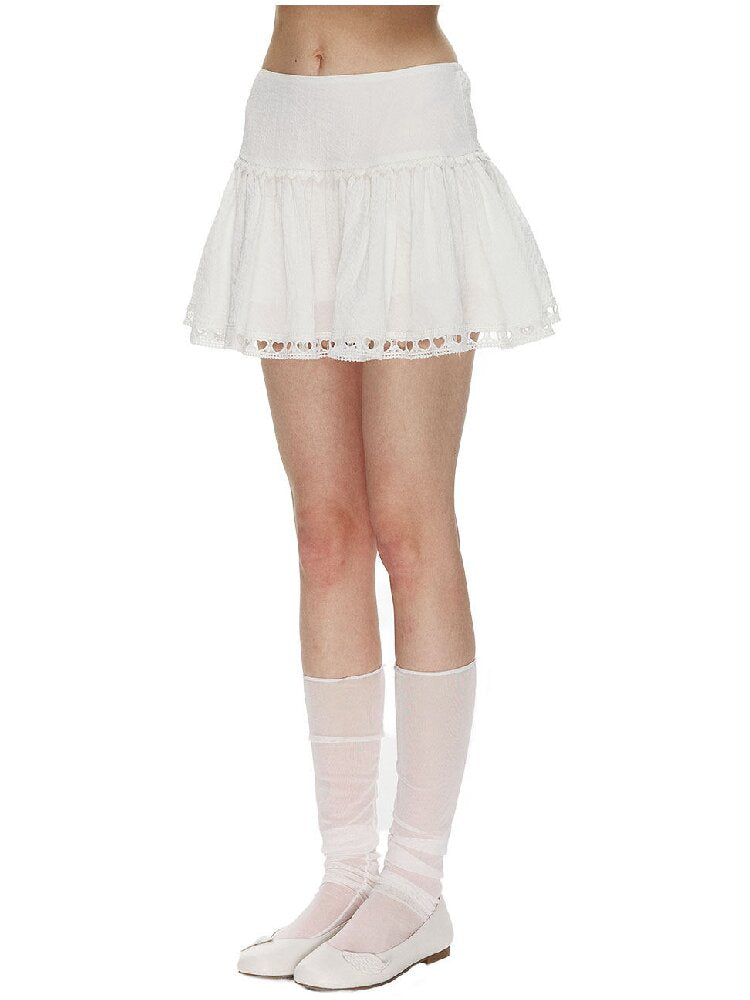 White Textured Lace Puffy Skirt【s0000015871】