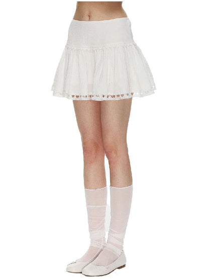 White Textured Lace Puffy Skirt【s0000015871】