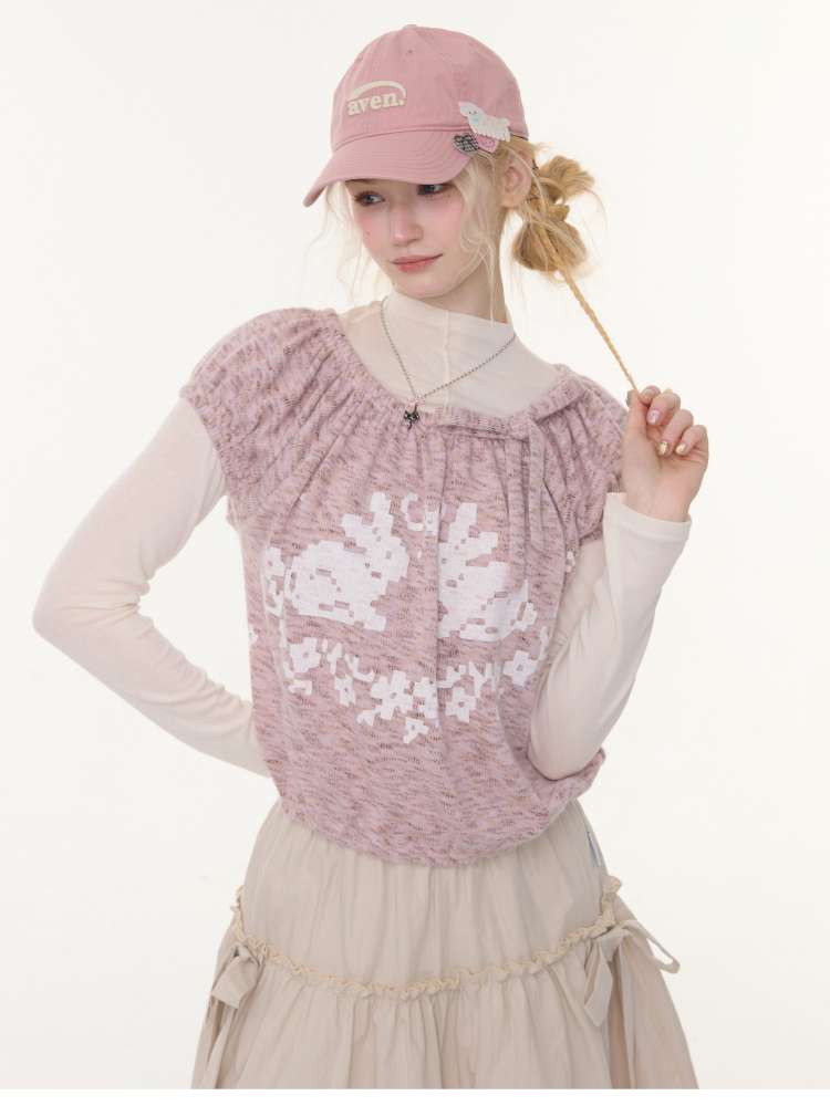 Rabbit Print Doll Knitted Top【s0000015430】