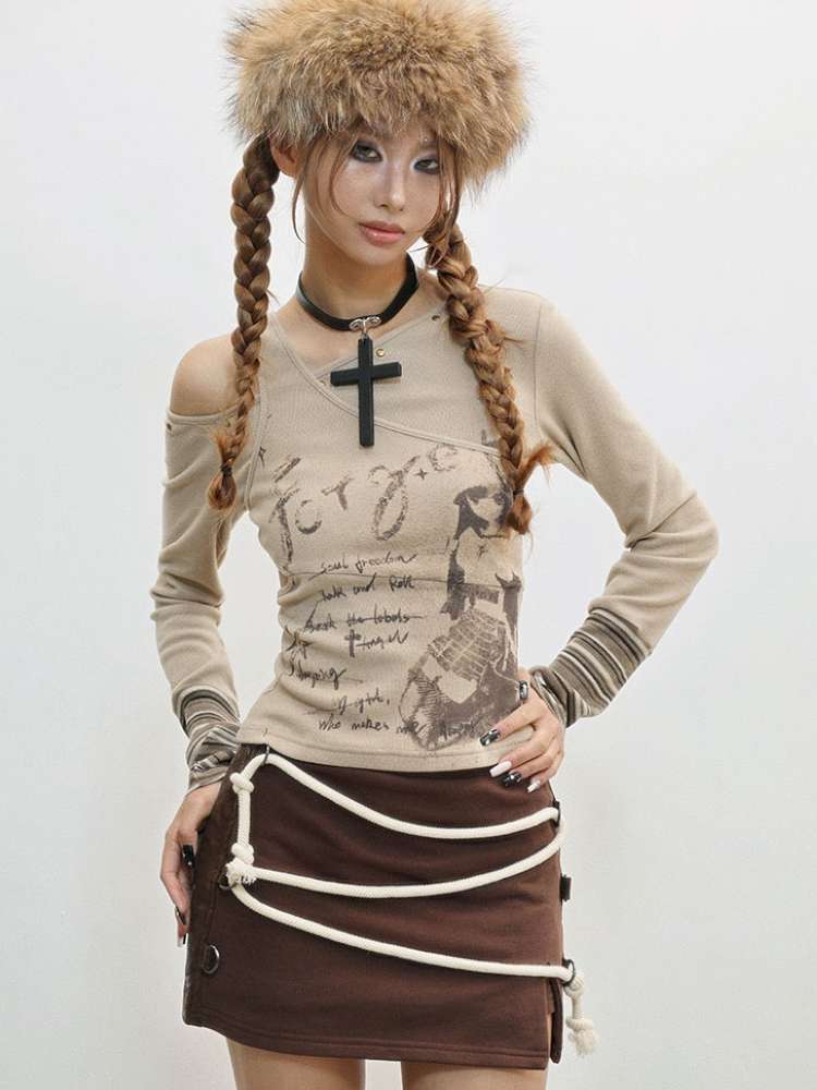 Slim Hot Girl Off-Shoulder Patchwork Shirt【s0000014830】