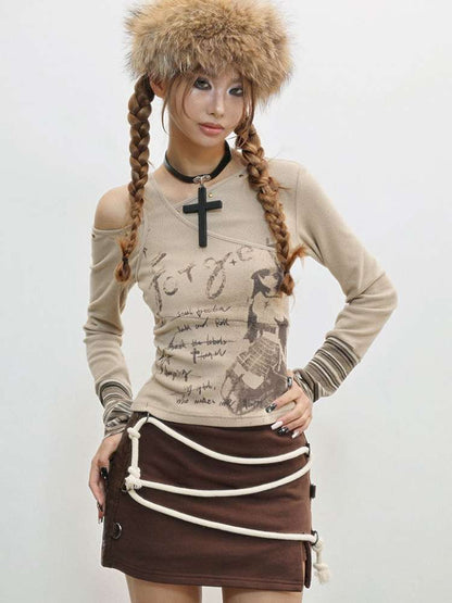 Slim Hot Girl Off-Shoulder Patchwork Shirt【s0000014830】