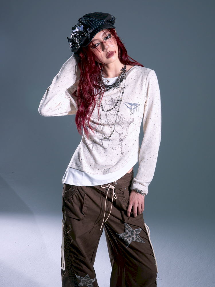 Swing Neck Long Sleeve Knitted Bottom Shirt【s0000013697】