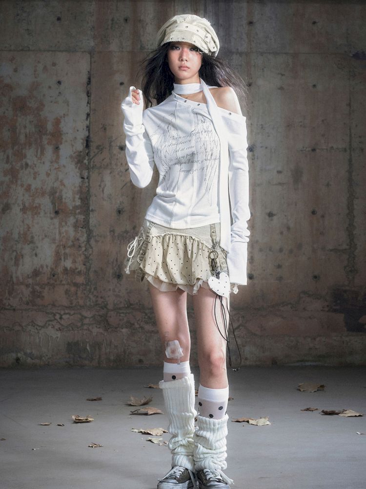 Cross Print Long Sleeve Knit Slouchy T-Shirt【s0000013892】