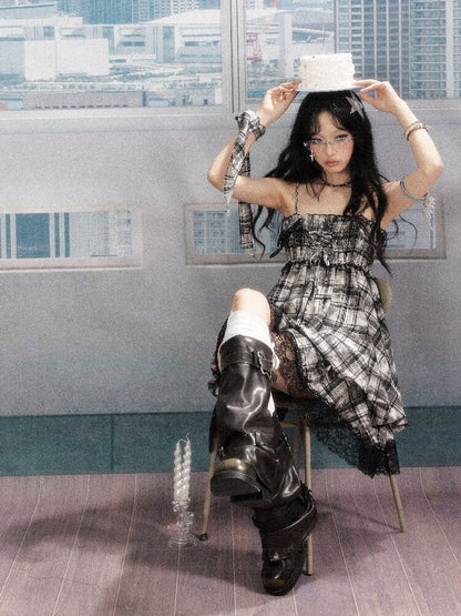 Lace Patchwork Plaid Sundress【s0000016277】