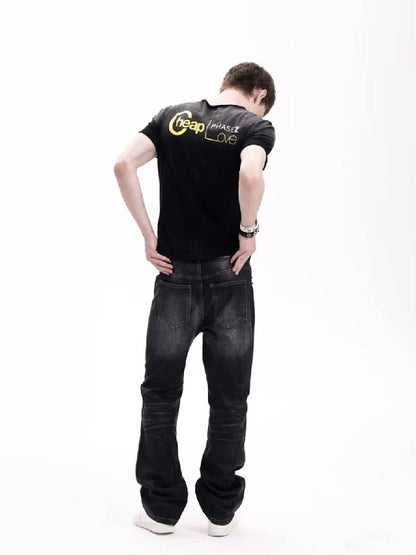 Distressed Silver Print Rolled Tee【s0000018279】