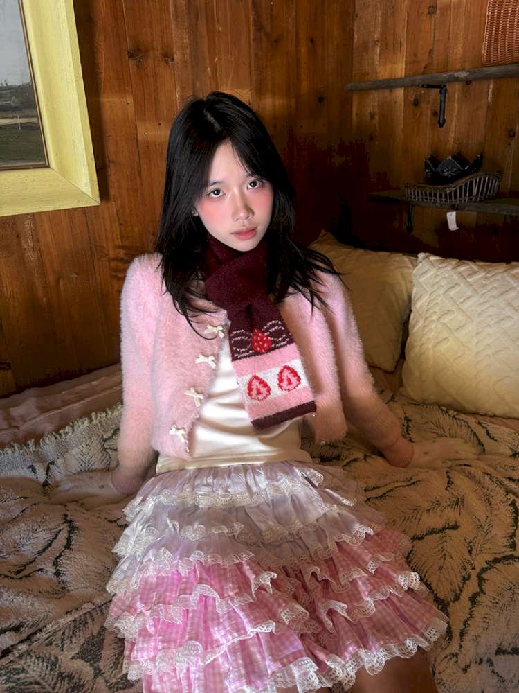 Strawberry Cake Jacquard Knit Scarf【s0000014943】