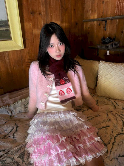 Strawberry Cake Jacquard Knit Scarf【s0000014943】