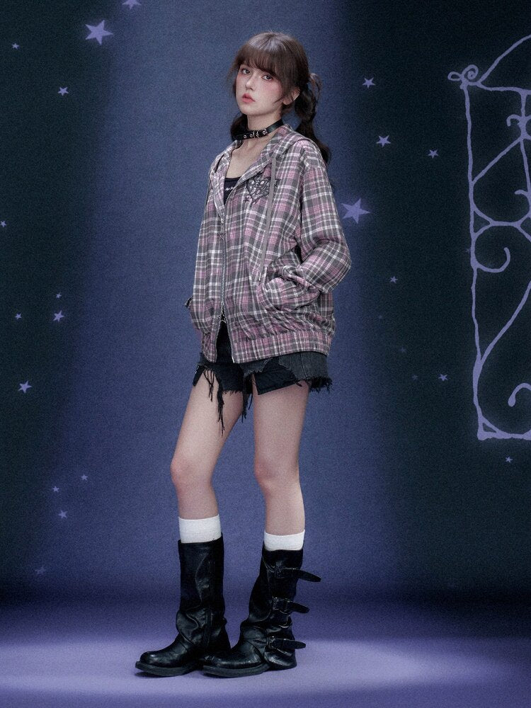 Plaid Hooded Street Style Jacket【s0000015766】