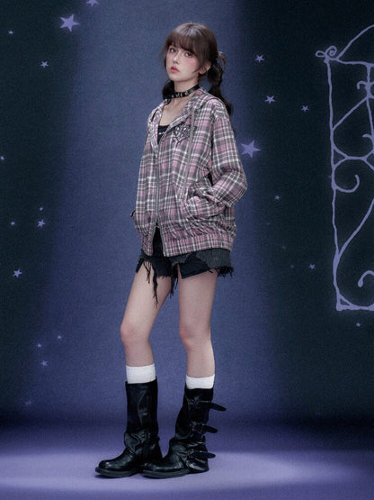 Plaid Hooded Street Style Jacket【s0000015766】