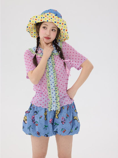 Denim Bear Printed Pumpkin Pants【s0000016706】