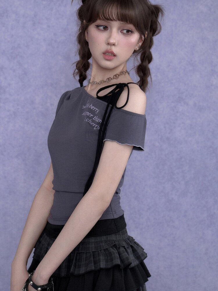 Cross-Shoulder Fake Two-Piece T-Shirt【s0000017683】
