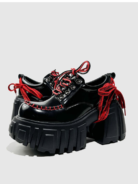 Lace Up Thick Heel Muffin Loafers【s0000015732】