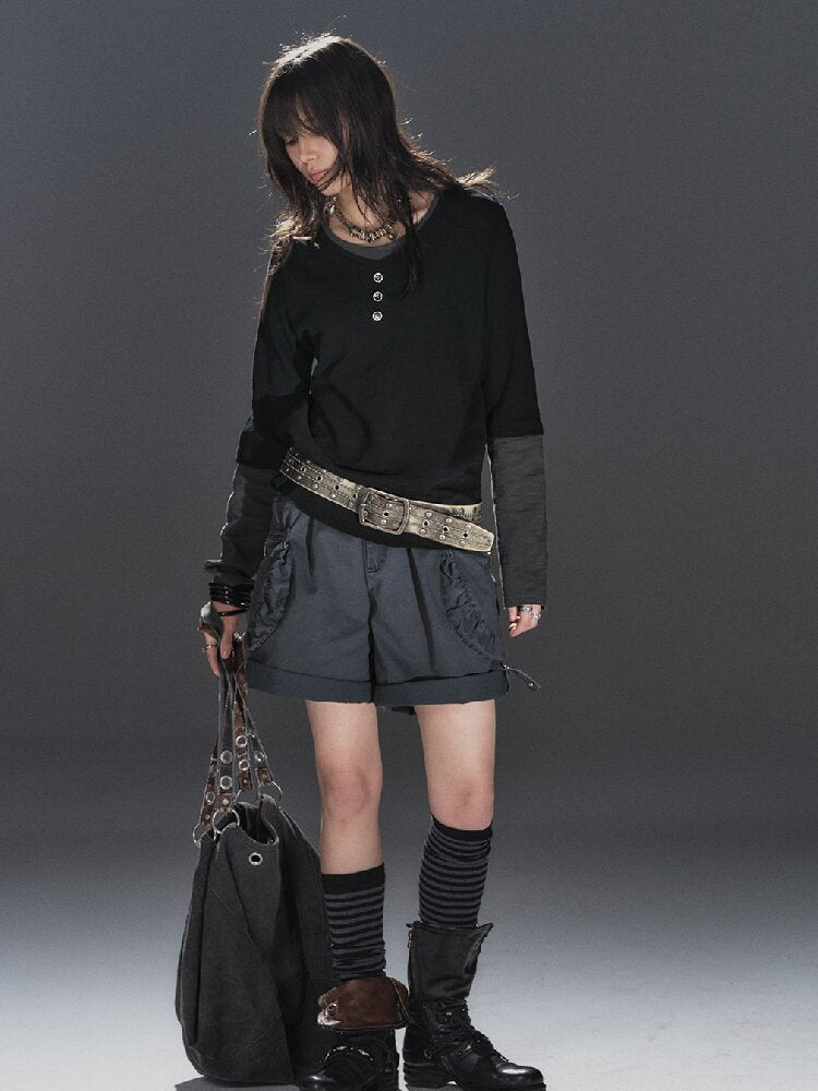 Paneled Punk Long Sleeved T Shirt【s0000016236】