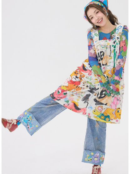 Hand Painted Patchwork Cotton Jeans【s0000016189】