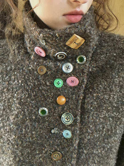 Brown Woolen Loose Button Coat【s0000014896】