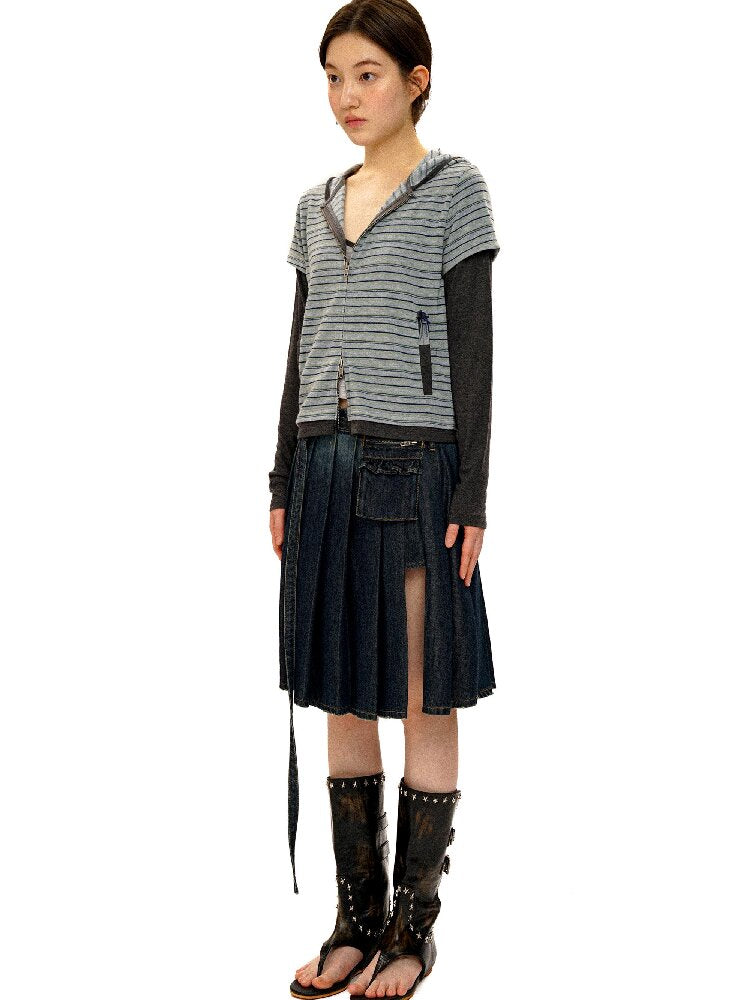 Tencel Denim Lace Pleated Skirt【s0000016412】