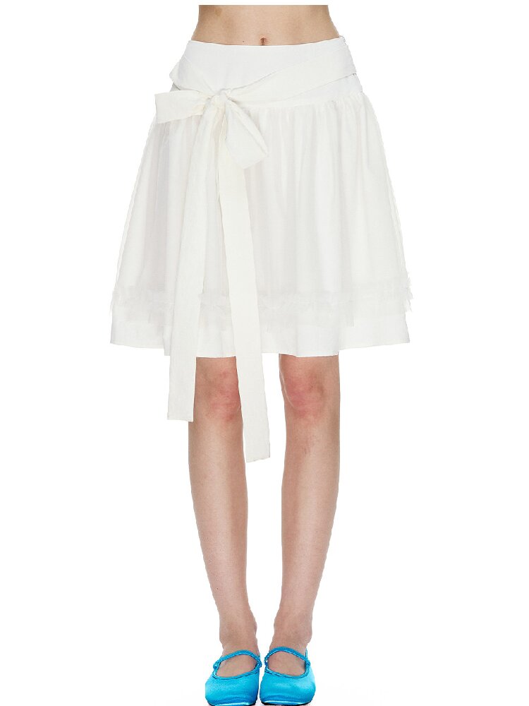 White Bow Strap Lace A-line Skirt【s0000015857】