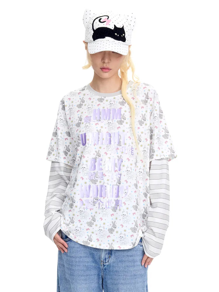 Print Two-Piece Style Long-Sleeve T-Shirt【s0000014093】