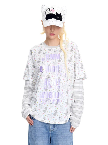 Print Two-Piece Style Long-Sleeve T-Shirt【s0000014093】