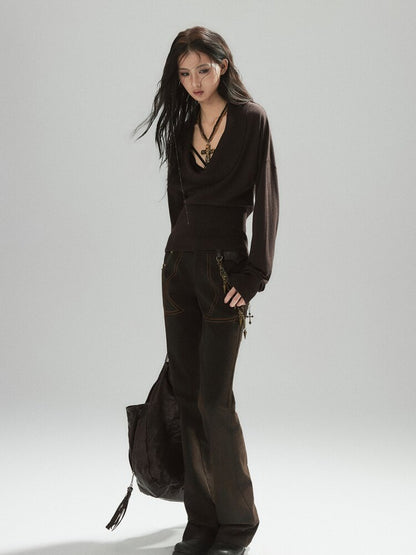 Coffee Swing Collar Woolen Top【s0000015605】