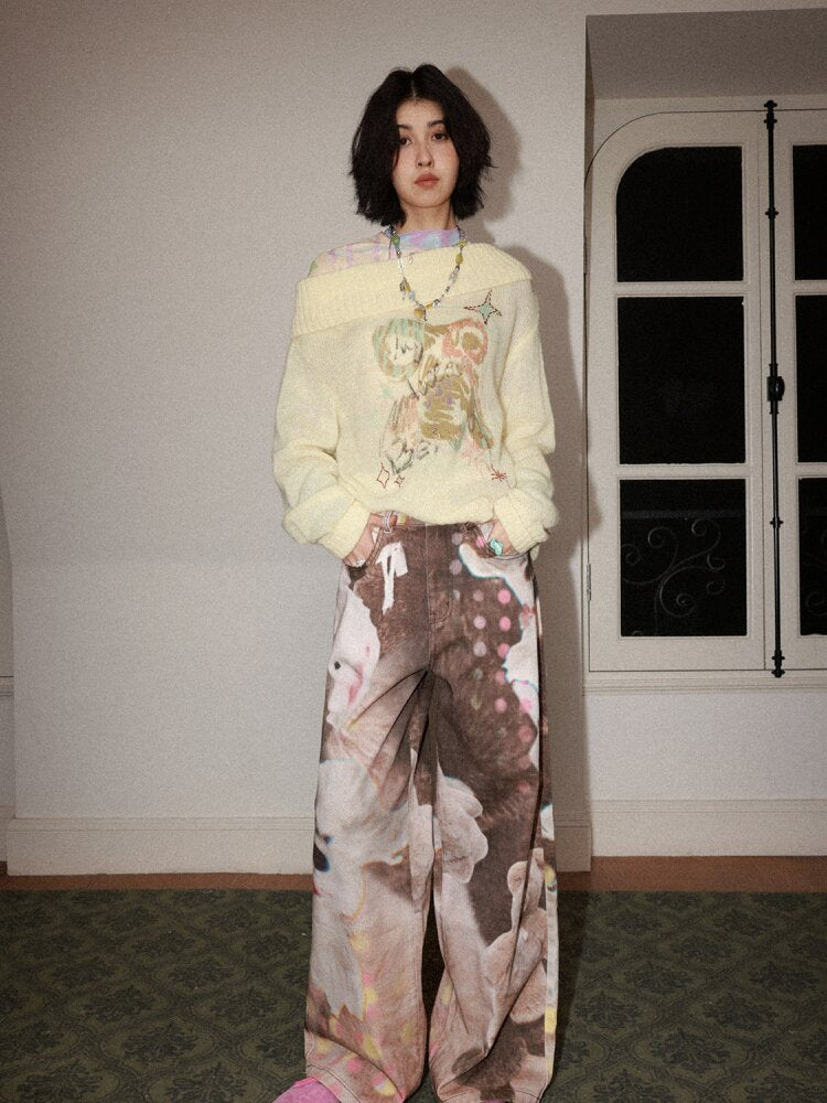 Doll Club Full Print Wide Leg Jeans【s0000015460】