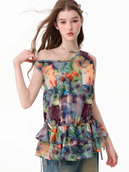 Summer Ruffle Oil Painting Vest【s0000017748】