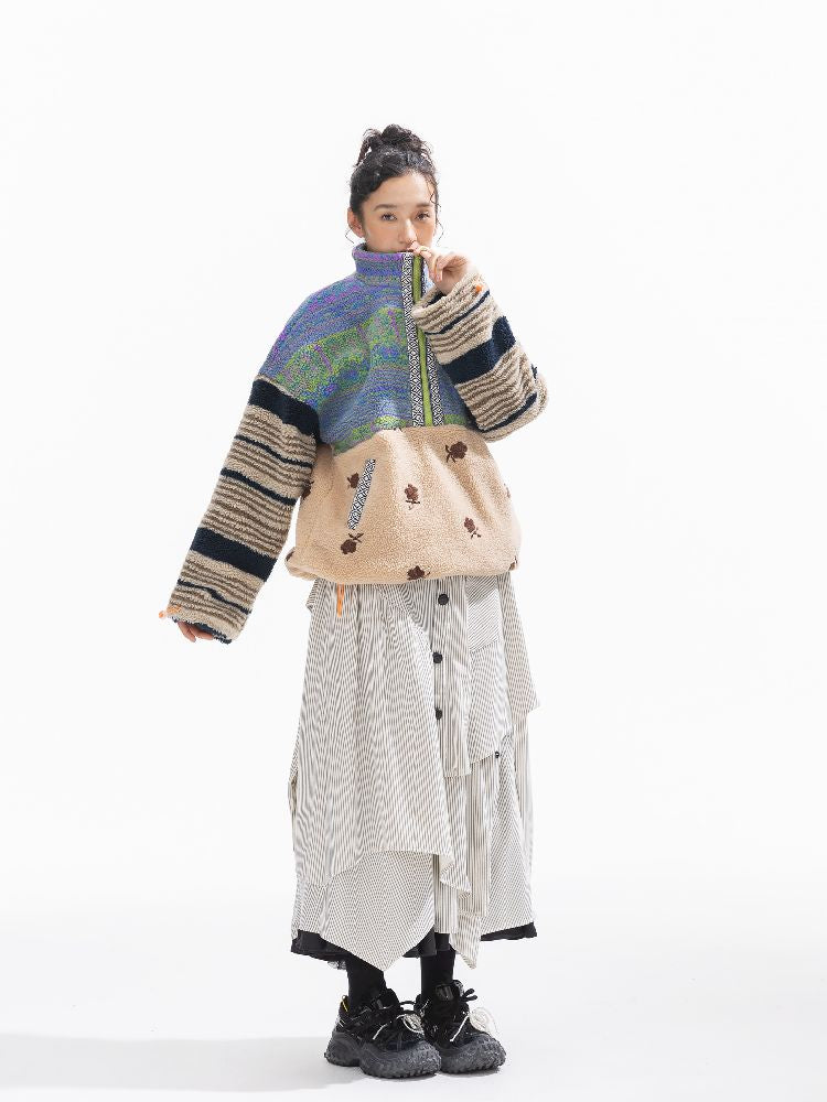 패치 워크 Lambswool 두꺼운 느슨한 재킷 [S0000011310]