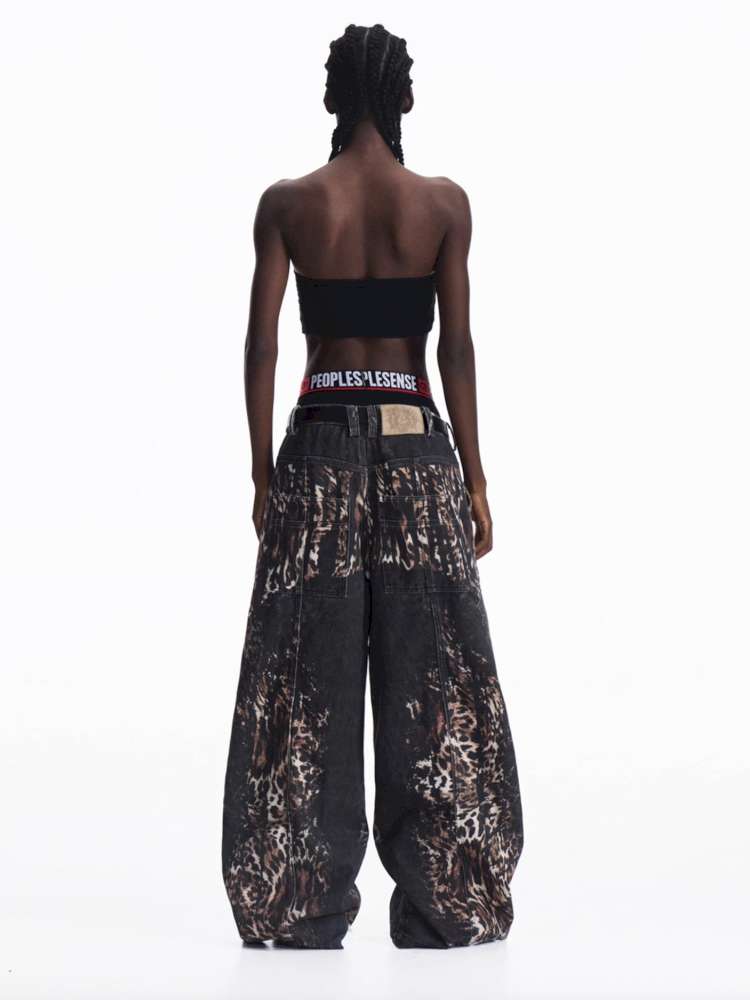 Digital Leopard Print Twill Jeans【s0000015181】