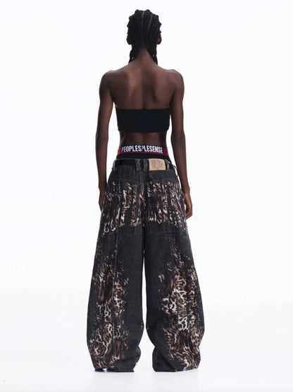Digital Leopard Print Twill Jeans【s0000015181】