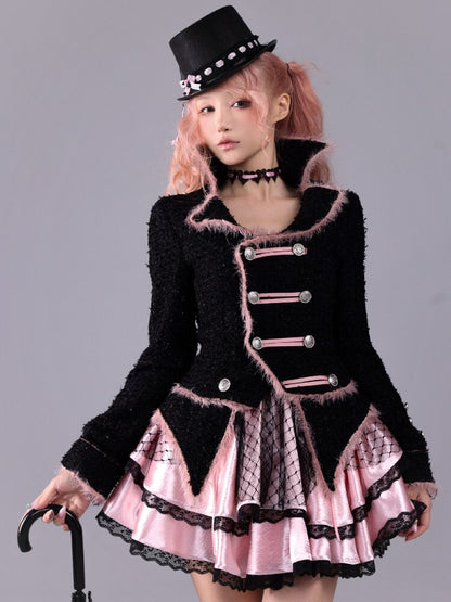 Black Sweet Woolen Tunic Jacket【s0000016224】