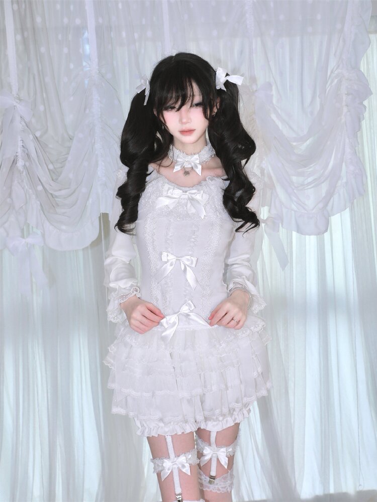 Multi-Layer Lace Bow Long Sleeve Shirt【s0000018533】