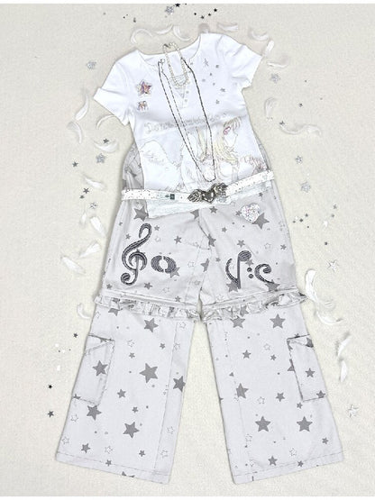 Embroidery Star Wide Leg Pants【s0000017129】