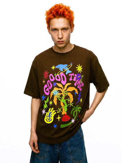 American Graffiti Print Loose T Shirt【s0000017112】