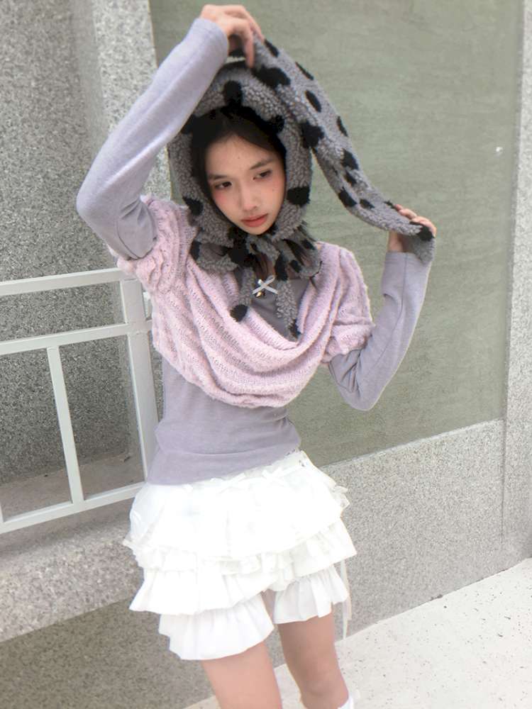 Polka Dot Shearling Rabbit Ear Hat【s0000014528】