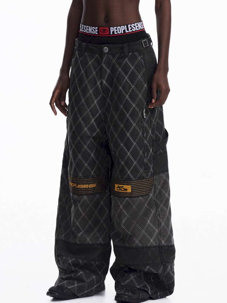 PU Distressed Diamond Cargo Pants【s0000015175】