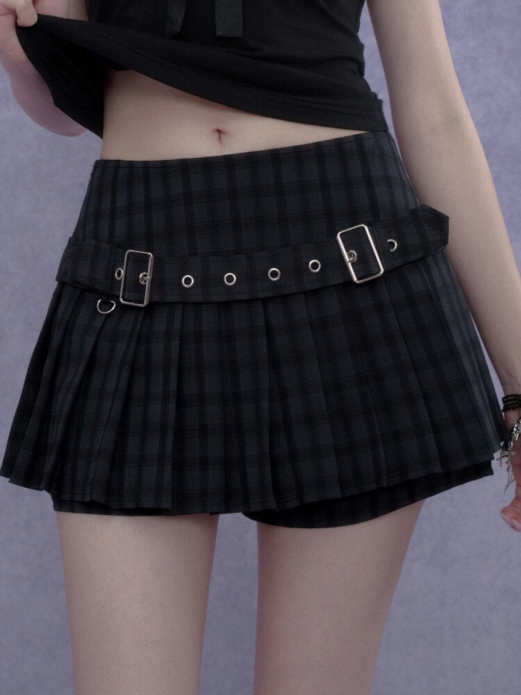 Plaid Belt Pleated Skirt Shorts【s0000017275】