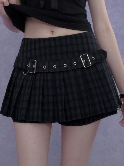Plaid Belt Pleated Skirt Shorts【s0000017275】
