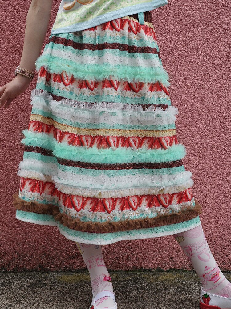 Cake Print Lace Midi Skirt【s0000017763】