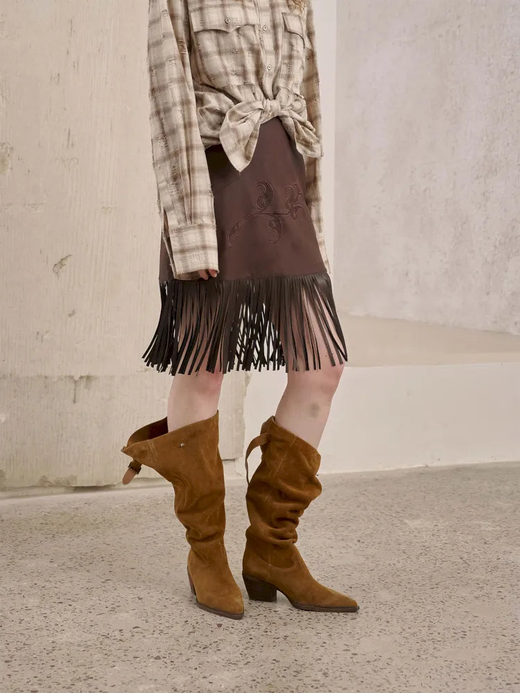 Embroidery Fringe Short Leather Skirt【s0000014045】