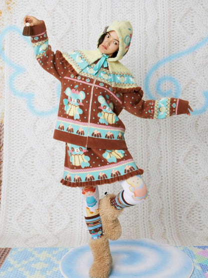 Yellow Bear Knit Cape Hat【s0000014861】