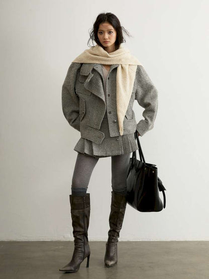 Herringbone Woolen Silhouette Jacket【s0000015193】