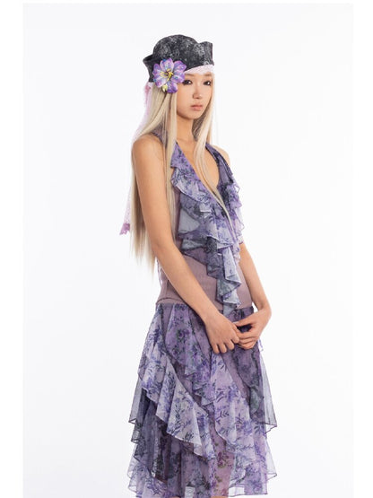 Retro Dream Flower Print Lace Skirt【s0000018061】