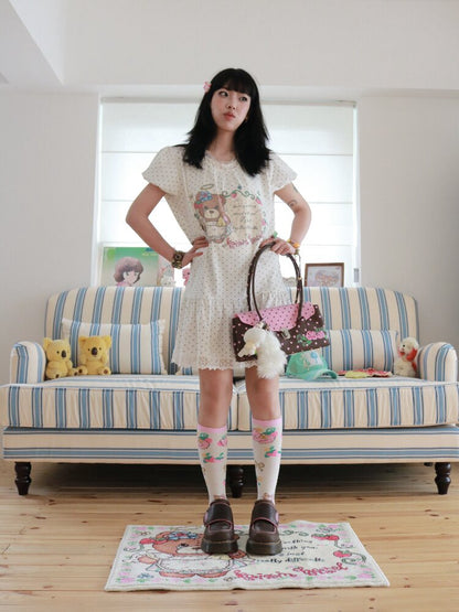 Bear Strawberry Lace Polka Dot Dress【s0000017508】