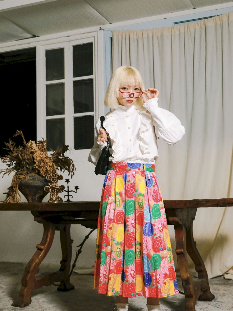 COLORFUL UNIFORM PLEATED HALF SKIRT [S0000010907]