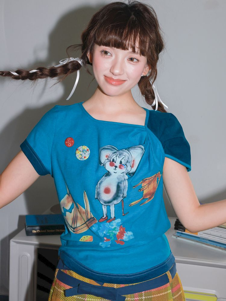 Blue Mouse Knot Design T-Shirt【s0000013923】